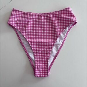 Pink Gingham High-Waisted Bikini Bottom